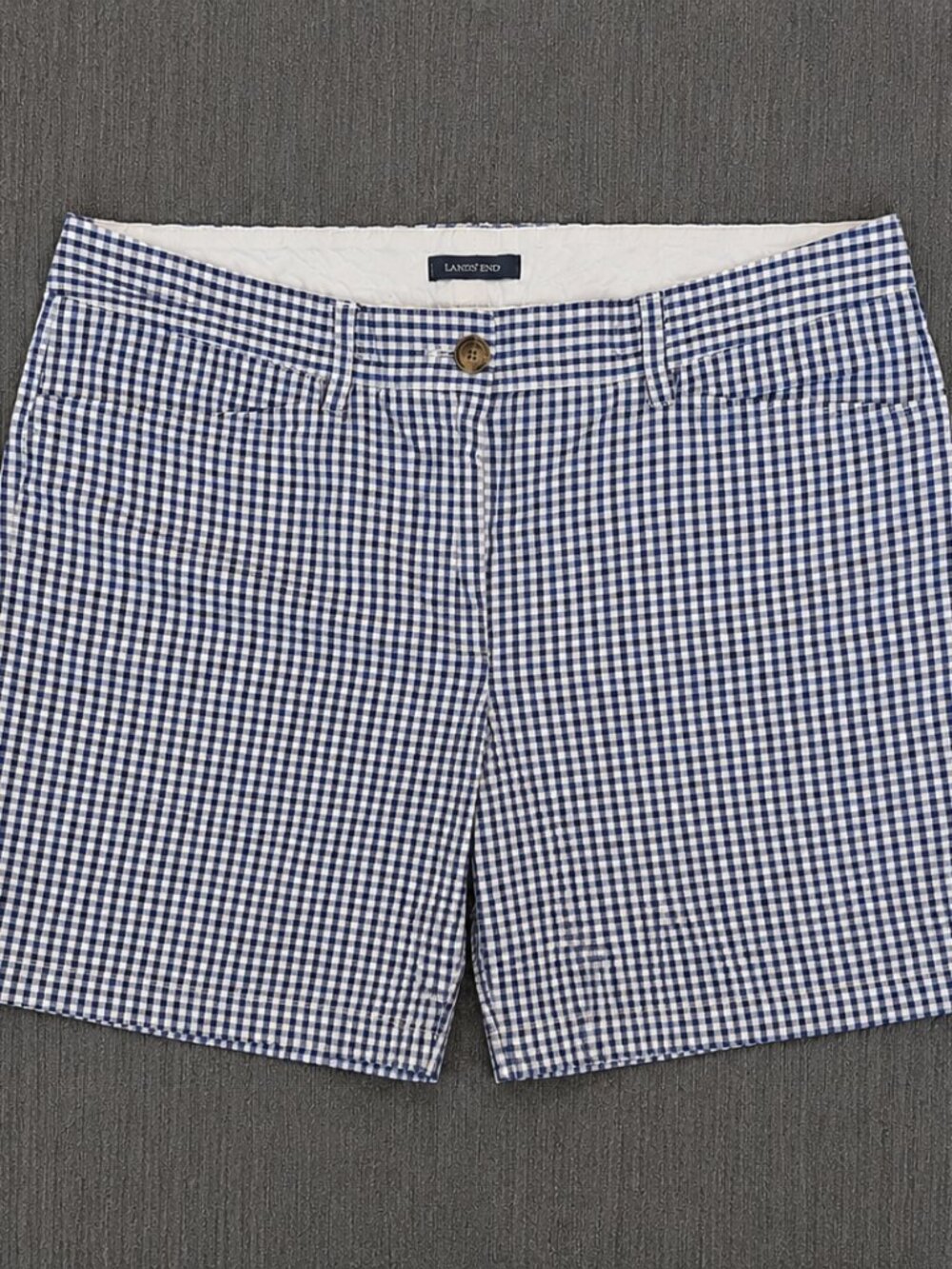 Lands' End Blue & White Gingham Cotton Shorts Size 10 Classic Summer Preppy